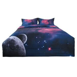 Twin All-season Quilted Comforter Set Reversible Galaxies Fuchsia